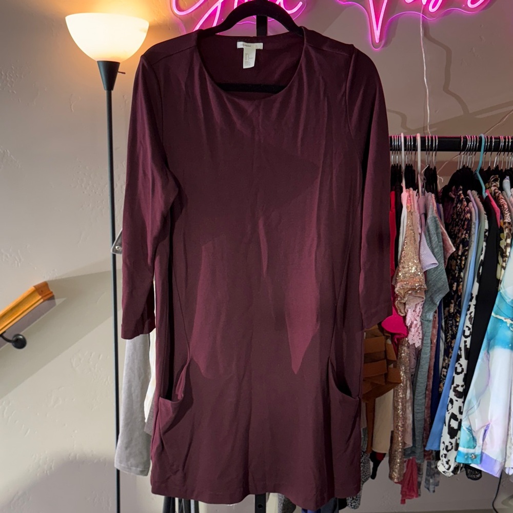 H&M Burgundy Long Sleeve Dress NWOT
